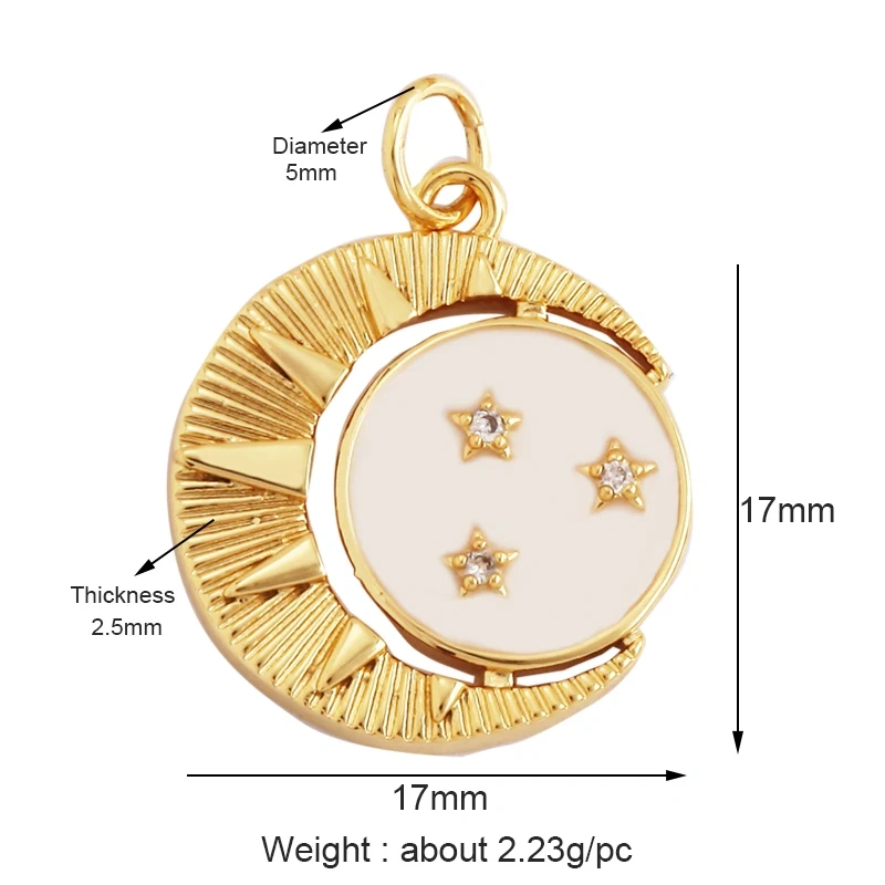 New Trendy Shining Sun Moon Star 18K Gold Plated Charm Pendant,Inlaid Cubic Zirconia Jewelry Necklace Bracelet Making Supply M57