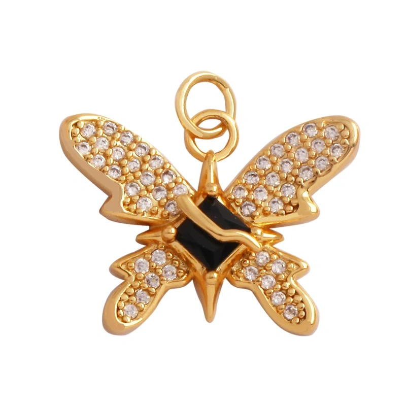 Bee Butterfly Bird Eagle Owl 18K Gold Plated Colorful Zircon Charm Pendant,Cute Insect Animal Jewelry Necklace Making Supply M71