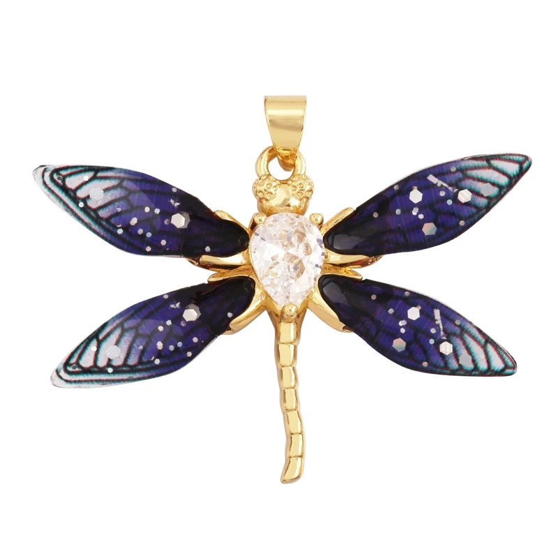 Trendy Acrylic Pearl Cubic Zirconia Butterfly Dragonfly Charm Pendant,Insect Animal Jewelry Necklace Making Accessories M79