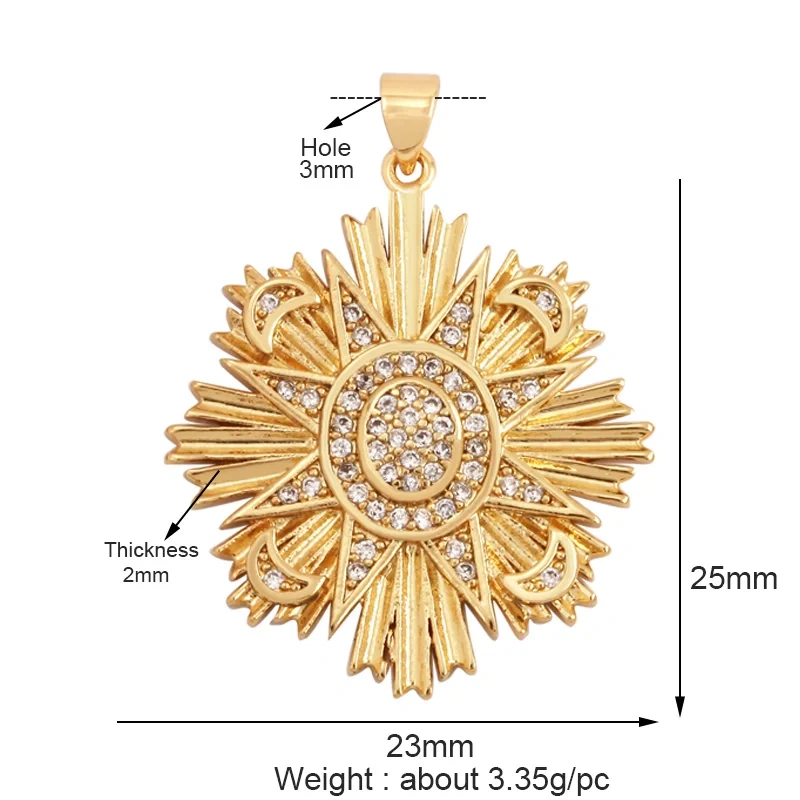 New Trendy Shining Sun Moon Star 18K Gold Plated Charm Pendant,Inlaid Cubic Zirconia Jewelry Necklace Bracelet Making Supply M57