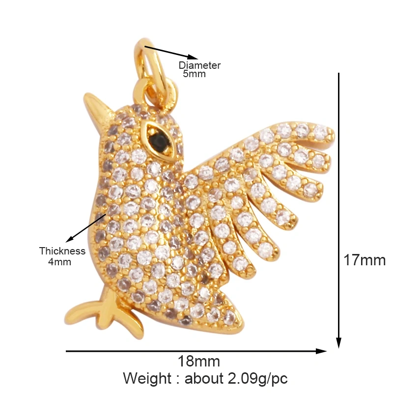 Bee Butterfly Bird Eagle Owl 18K Gold Plated Colorful Zircon Charm Pendant,Cute Insect Animal Jewelry Necklace Making Supply M71