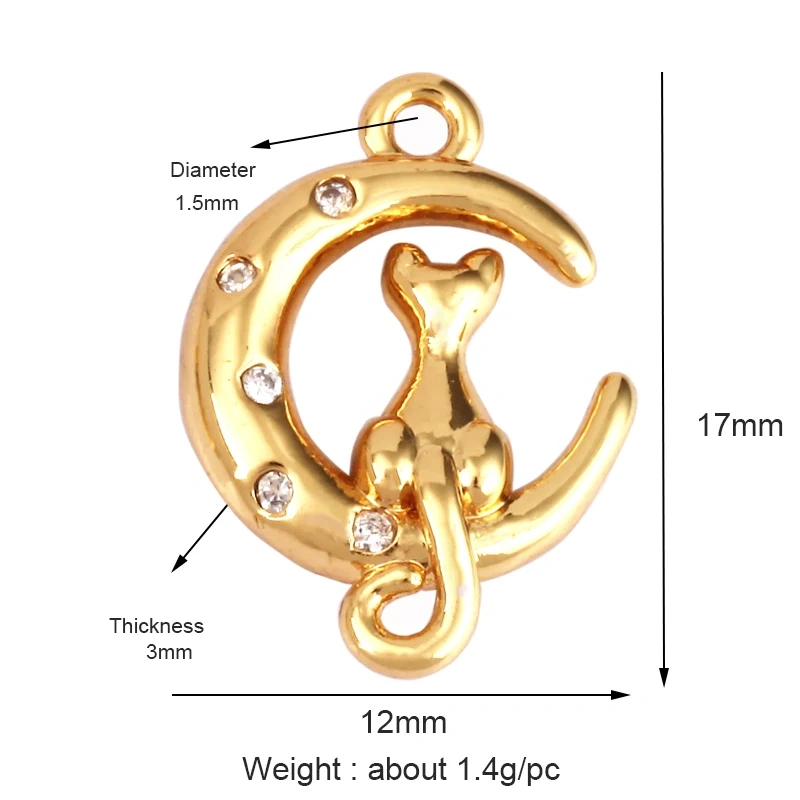 Unique Fine Animal Pet Dog Moon cat Owl Fox Sheep Goat Charm Pendant,Cute 18K Gold Necklace Bracelet for Jewelry Supplies N31