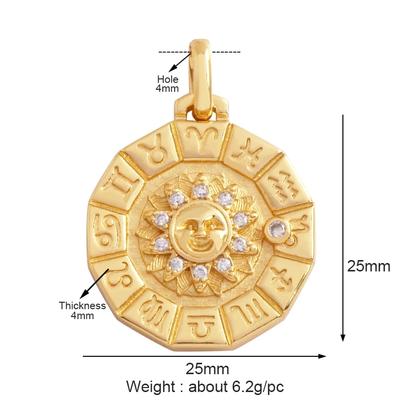 Trendy Star Moon Sun Charm Focal Pendant,18K Gold Plated Zircon Necklace Bracelet For Handmade Jewelry Findings Supplies K47