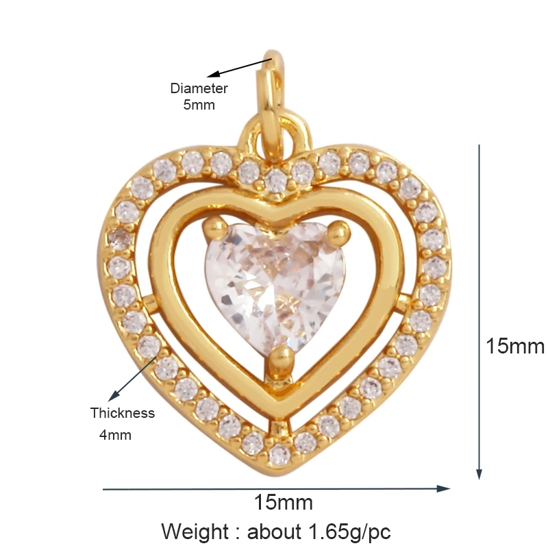 Fashion Love Heart Zircon Focal Charm Pendant,Twin Two Hole 18K Gold Plated, Necklace Bracelet Jewelry Accessories Supply M07