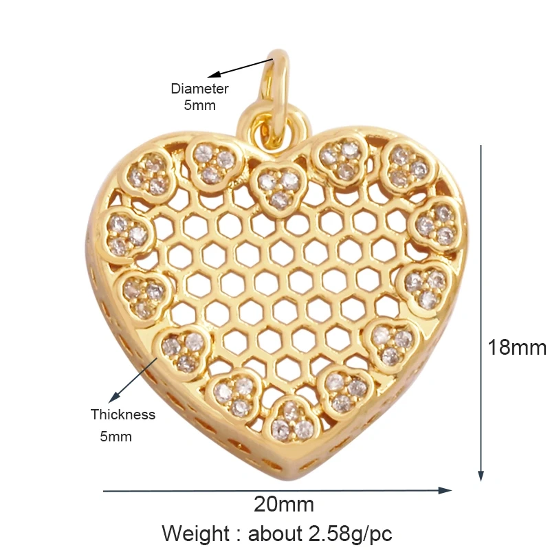 Fashion Love Heart Zircon Focal Charm Pendant,Twin Two Hole 18K Gold Plated, Necklace Bracelet Jewelry Accessories Supply M07