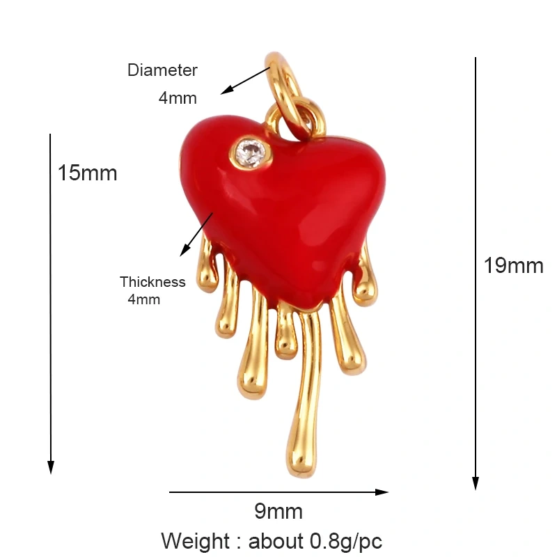 Trendy Love Heart Enamel Zircon Charm Pendant,18K Gold Plated Colour,Necklace Bracelet Handmade Jewelry Accessories Supplies M69