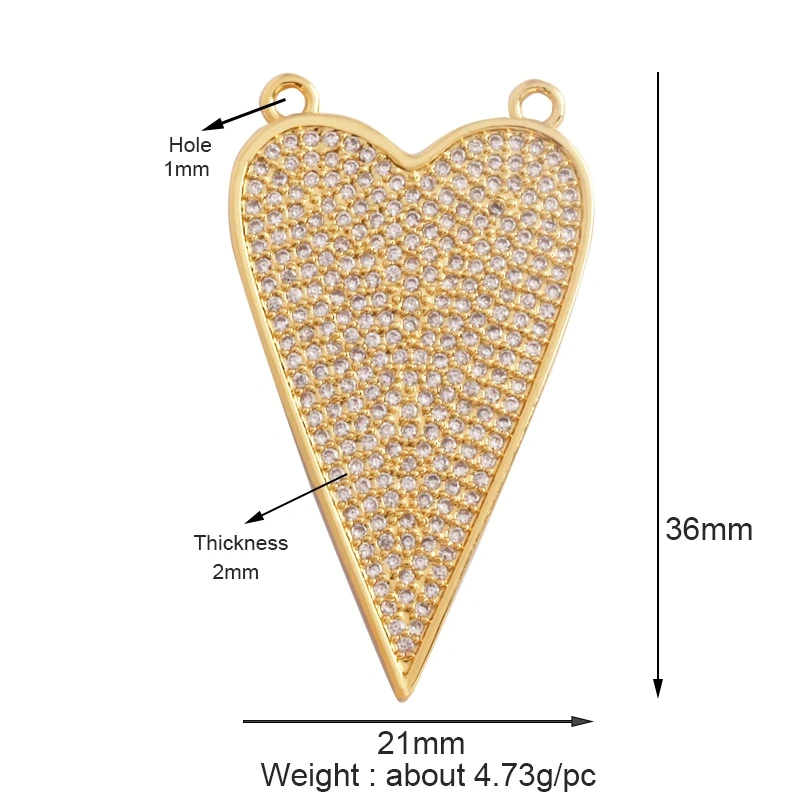 Fashion Love Heart Zircon Focal Charm Pendant,Twin Two Hole 18K Gold Plated, Necklace Bracelet Jewelry Accessories Supply M07