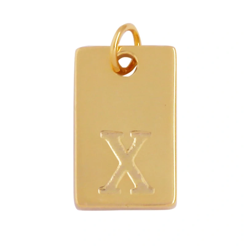 Simpleness Rectangle 18K Gold Plated Brass Initial Name A-Z Letter Charm Pendant Necklace,Fashion Jewelry Findings Supplies K58