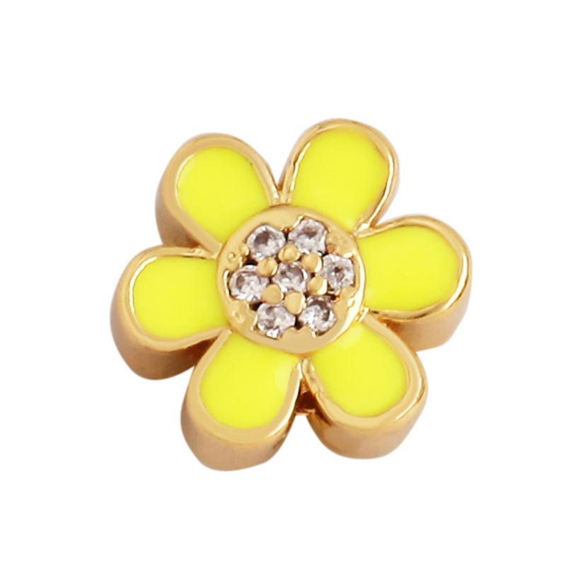 Peace Sign Happy Face Flowers Enamel Bead,10mm Gold Brass Colourful DIY Bracelet Components Accessories Wholesale Supplies M88