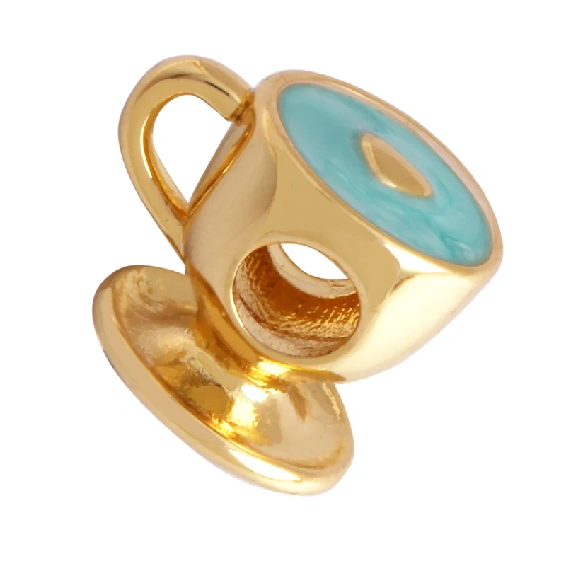 Newest Colourful Enamel Teacup Coffee Cup Bead,Love Heart 18K Gold Plated Bracelet Necklace Components Accessories Supplies P07
