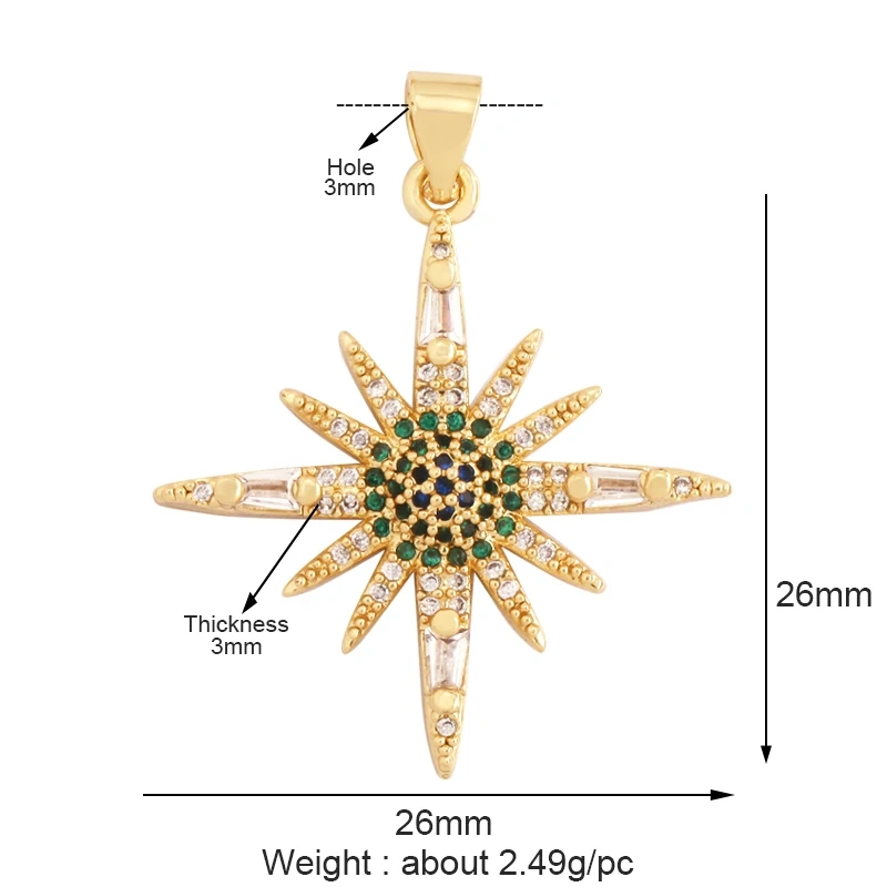 Trendy Star Moon Sun Charm Focal Pendant,18K Gold Plated Zircon Necklace Bracelet For Handmade Jewelry Findings Supplies K47