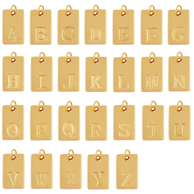 Simpleness Rectangle 18K Gold Plated Brass Initial Name A-Z Letter Charm Pendant Necklace,Fashion Jewelry Findings Supplies K58