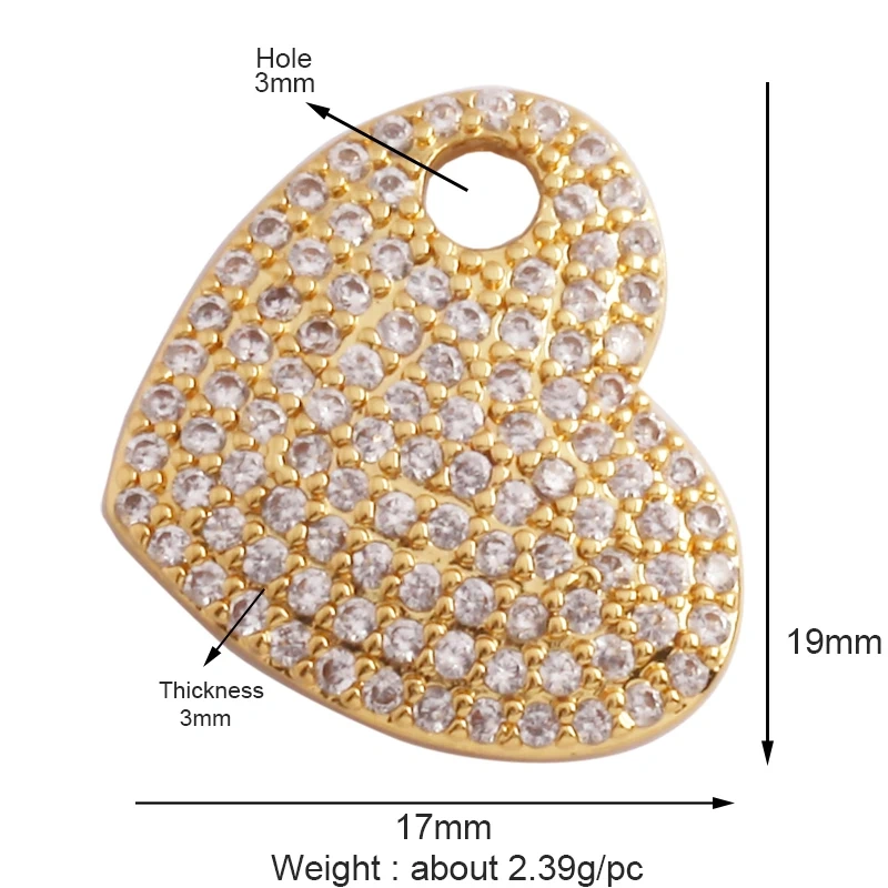 Fashion Love Heart Zircon Focal Charm Pendant,Twin Two Hole 18K Gold Plated, Necklace Bracelet Jewelry Accessories Supply M07