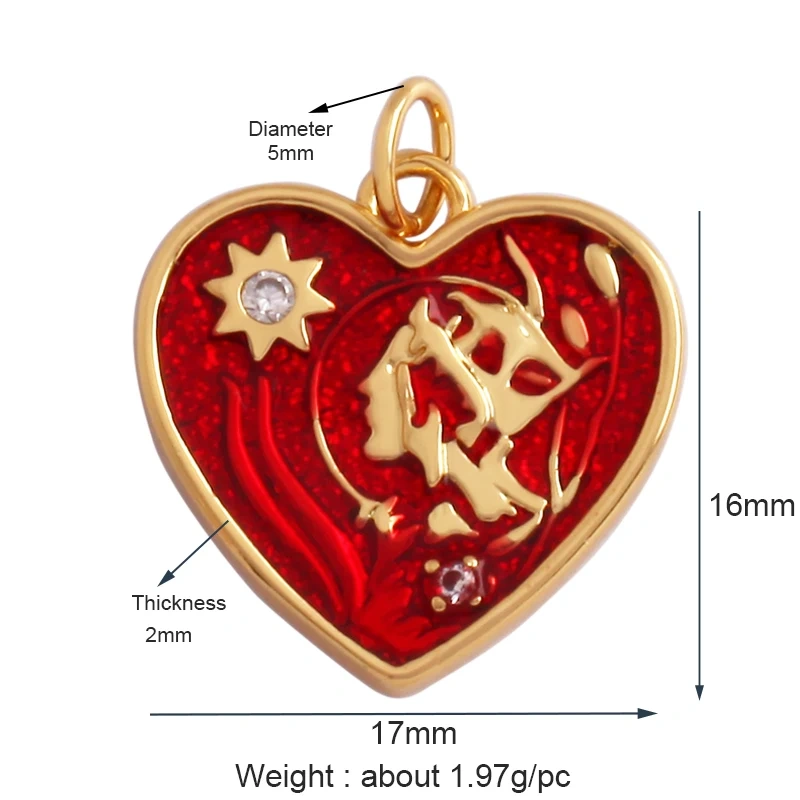 Fashion Love Heart Zircon Focal Charm Pendant,Twin Two Hole 18K Gold Plated, Necklace Bracelet Jewelry Accessories Supply M07