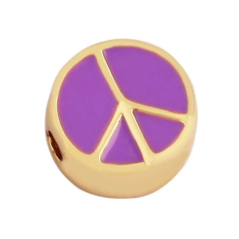 10mm Colourful Enamel Peace Sign Sun Flowers Bead,18K Gold Plated Brass DIY Bracelet Components Accessories Wholesale Supply M88