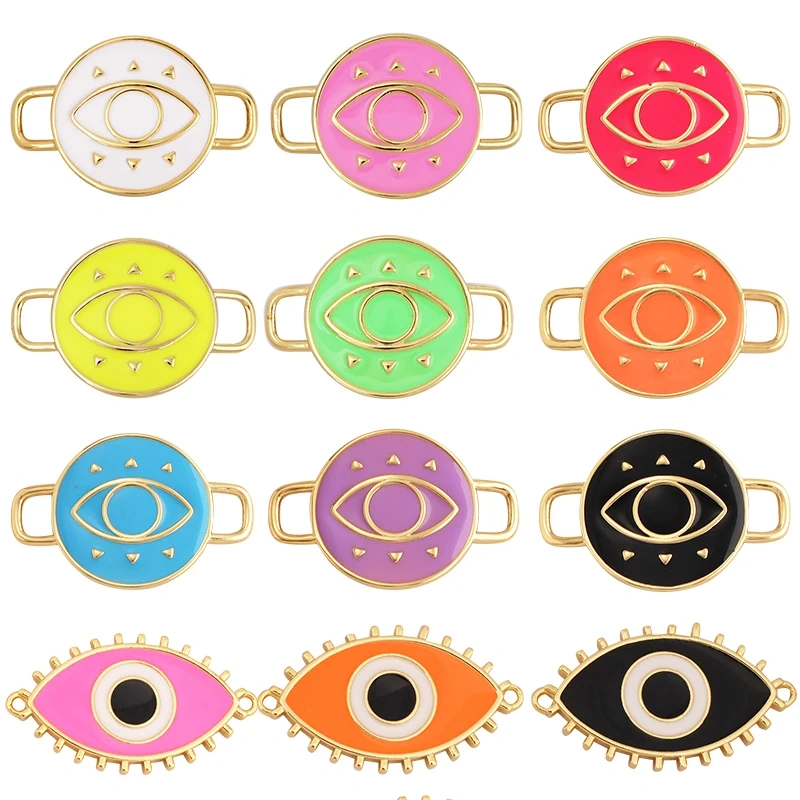 Jumbo Enamel Evil Lucky Eye Connector Link ,Gold Colour for Bracelet/Necklace, Handmake Jewelry Components Findings Supply M36