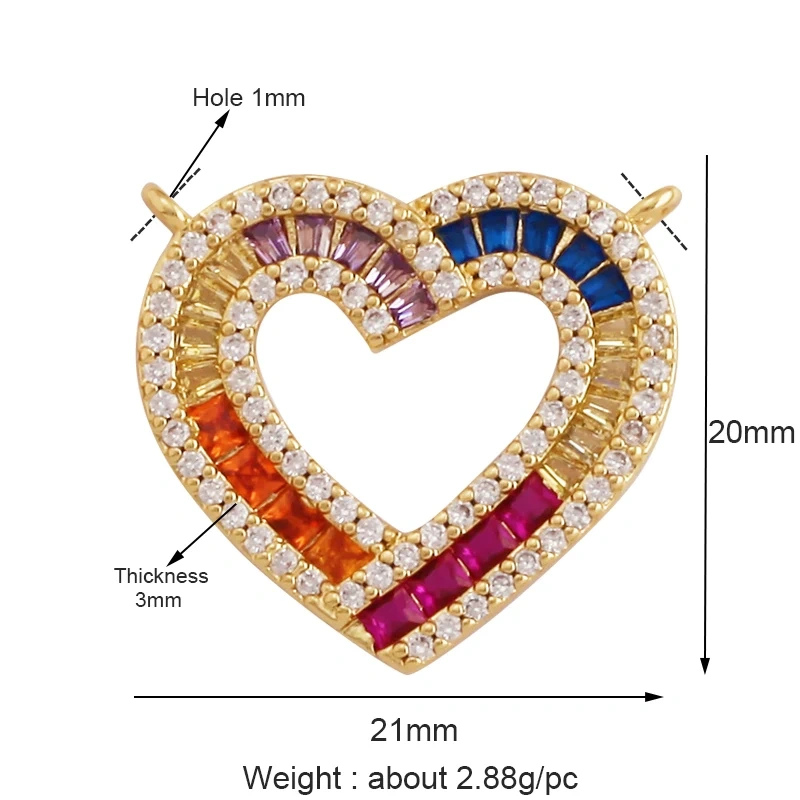 Fine Trendy Colourful Love Heart Charm Pendant,Shining18K Gold Paved Full Zircon Jewelry Necklace Accessories Supplies M48