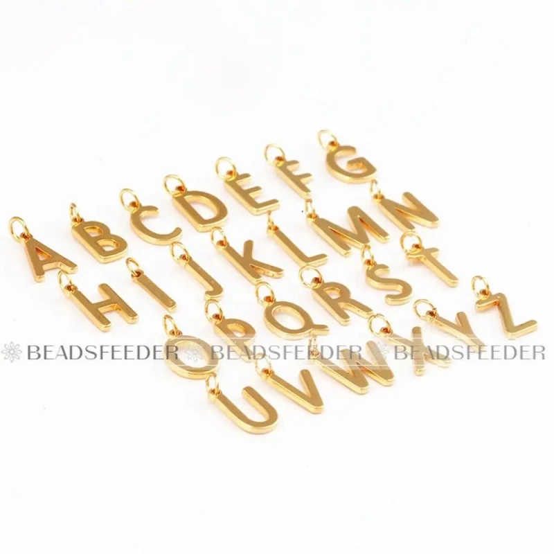 Mini Initial Letter Charm ,Brass Mirror Finish, Real Gold Plated Colour,Not Easy to Tarnish , Fashion Jewelry Findings , 1pc L01