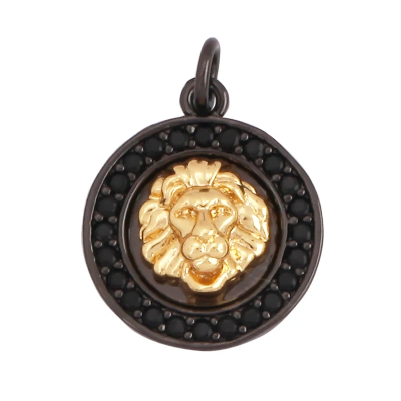 Lion Head Charm Pendant for mens necklace/bracelet, Micro Pave black Cubic Zirconia Charms in Silver/Gold/Gunmetal Colour Q13