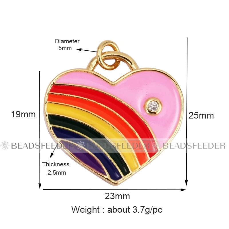 Rainbow Heart Enamel Charm Neon Pink Orange Turquoise Blue Pendant Oil Dropped,Gold Plated Colour,Necklace Bracelet Making L28