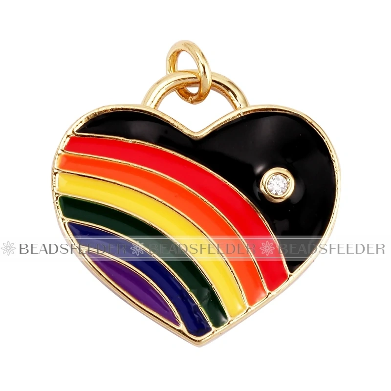 Rainbow Heart Enamel Charm Neon Pink Orange Turquoise Blue Pendant Oil Dropped,Gold Plated Colour,Necklace Bracelet Making L28