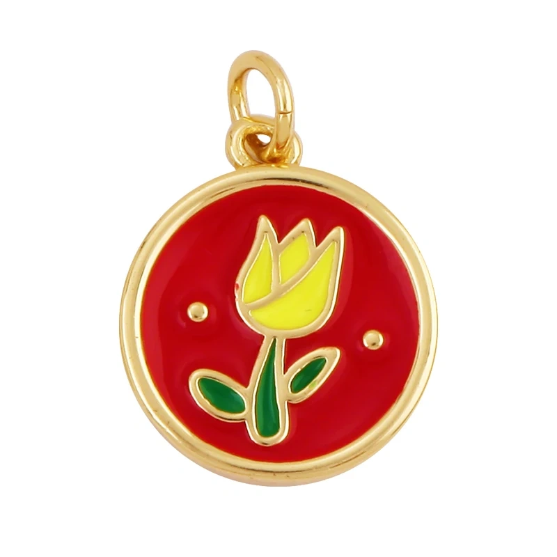 Daisy Tulip Clover Flower Charm , Gold Filled Dainty Enamel Attachment for Necklace Bracelet , Handy Craft Jewelry Supplies L12