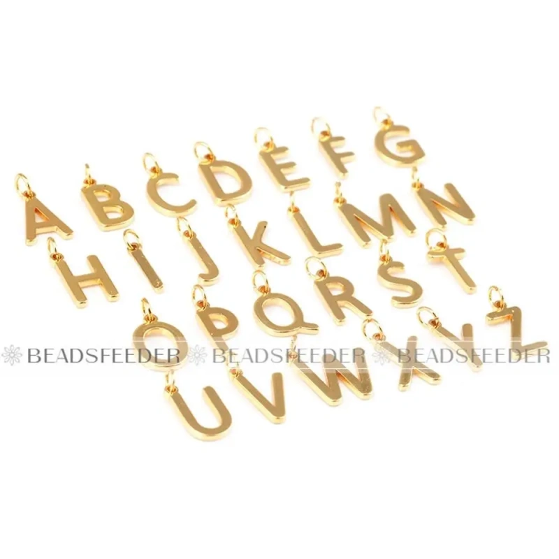 Mini Initial Letter Charm ,Brass Mirror Finish, Real Gold Plated Colour,Not Easy to Tarnish , Fashion Jewelry Findings , 1pc L01