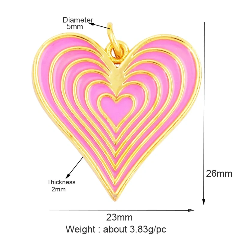 Rainbow Heart Enamel Charm Neon Pink Orange Turquoise Blue Pendant Oil Dropped,Gold Plated Colour,Necklace Bracelet Making L28