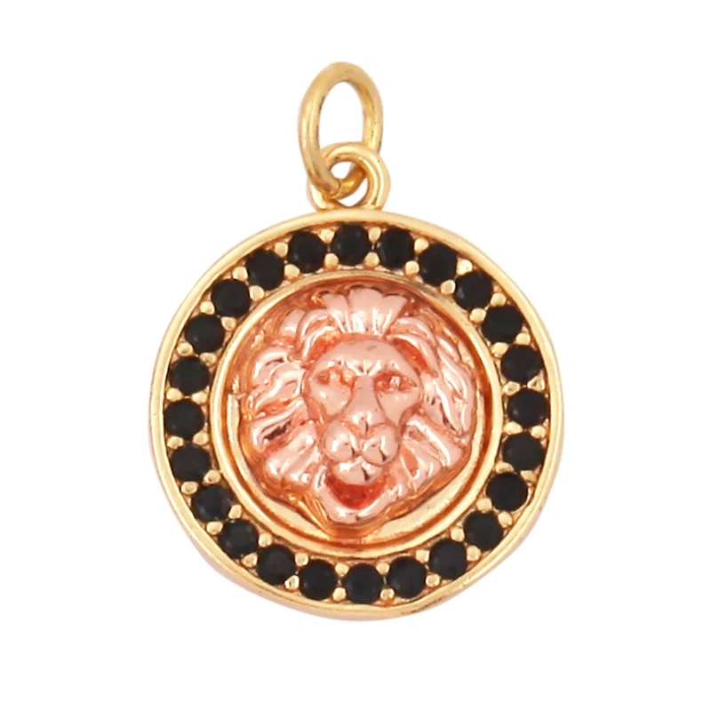 Lion Head Charm Pendant for mens necklace/bracelet, Micro Pave black Cubic Zirconia Charms in Silver/Gold/Gunmetal Colour Q13