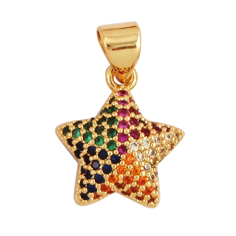 Cute Colourful Star Snowflake Sun FLowers 18K Gold Charm Pendant,Trendy Cubic Zirconia CZ Paved,Jewelry Necklace Accessories M49