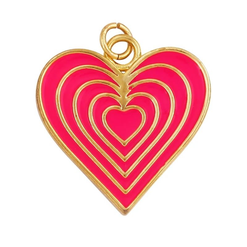 Rainbow Heart Enamel Charm Neon Pink Orange Turquoise Blue Pendant Oil Dropped,Gold Plated Colour,Necklace Bracelet Making L28