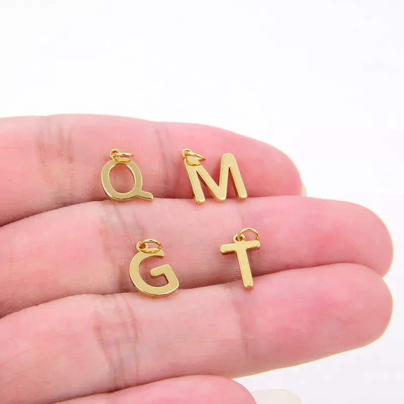 Mini Initial Letter Charm ,Brass Mirror Finish, Real Gold Plated Colour,Not Easy to Tarnish , Fashion Jewelry Findings , 1pc L01