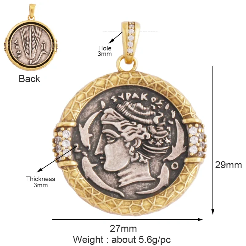 Antique Gold Bronze Beauty Portrait Knight Angel Goddess Coin Medallion Charm Pendant,Necklace Jewelry Accessories Supplies M64