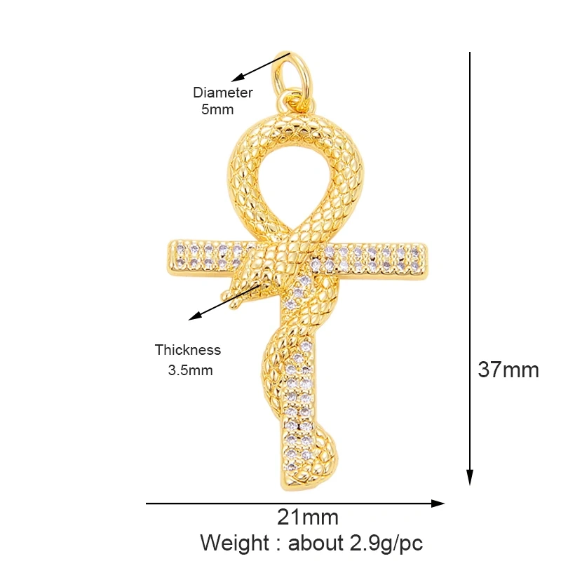 Cross Snake Charm Gold medallion Coin Pendant, Round Disc Micro Pave Serpent Snake Jewelry for Necklace Component M64