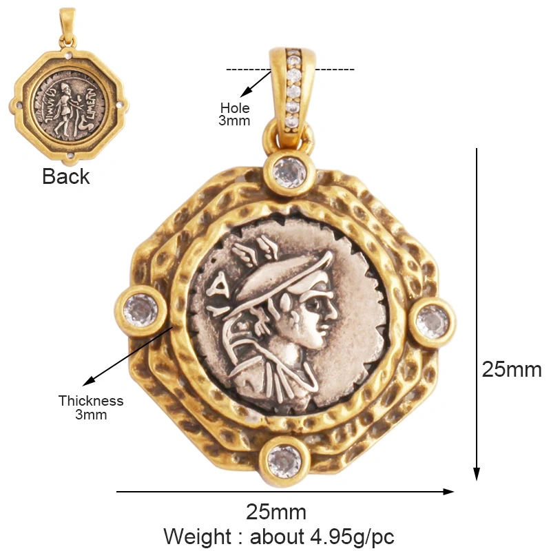 Antique Gold Bronze Beauty Portrait Knight Angel Goddess Coin Medallion Charm Pendant,Necklace Jewelry Accessories Supplies M64