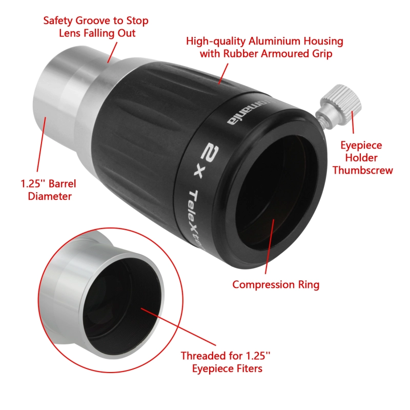 Astromania 1.25&quot; 3-Elements 2x TeleXtender Premium Barlow Lens - apochromatic Barlow lens giving an excellent image