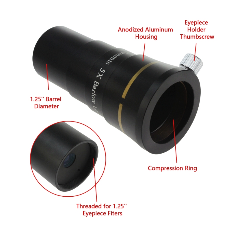 Astromania 1.25&quot; 4-Elements 5x Barlow Lens Fully Multi-Coated Optics
