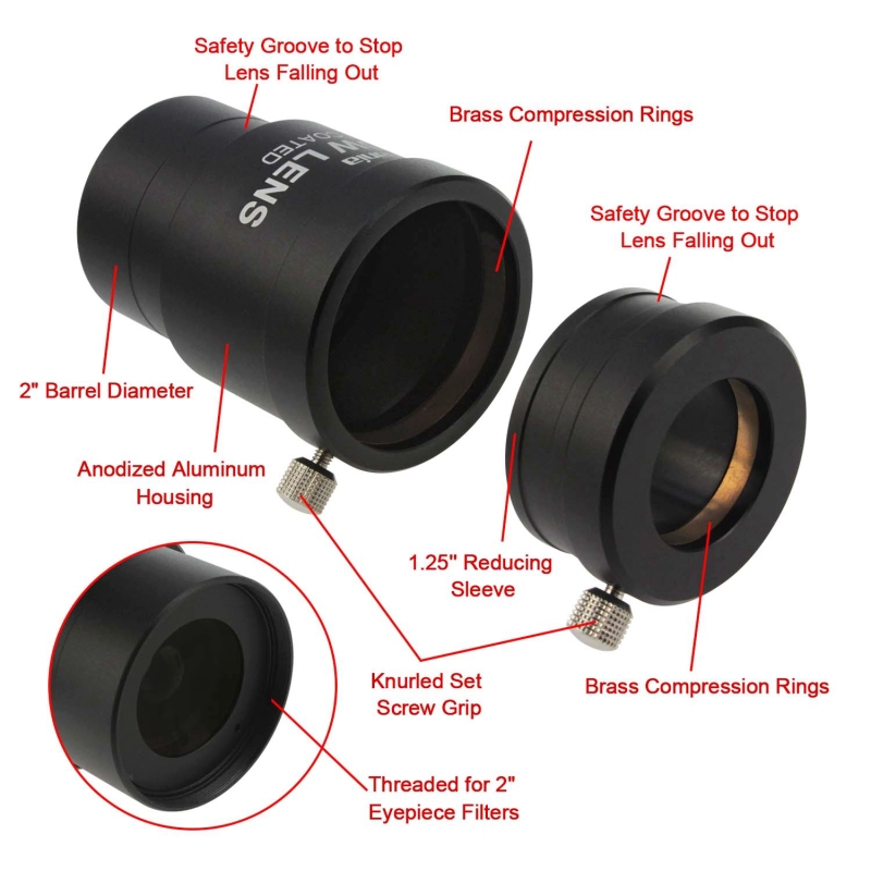 Astromania 2&quot; 2.5x Barlow Lens - Allows the use of both 2&quot; and 1.25&quot; eyepieces