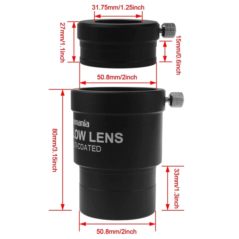 Astromania 2&quot; 2.5x Barlow Lens - Allows the use of both 2&quot; and 1.25&quot; eyepieces