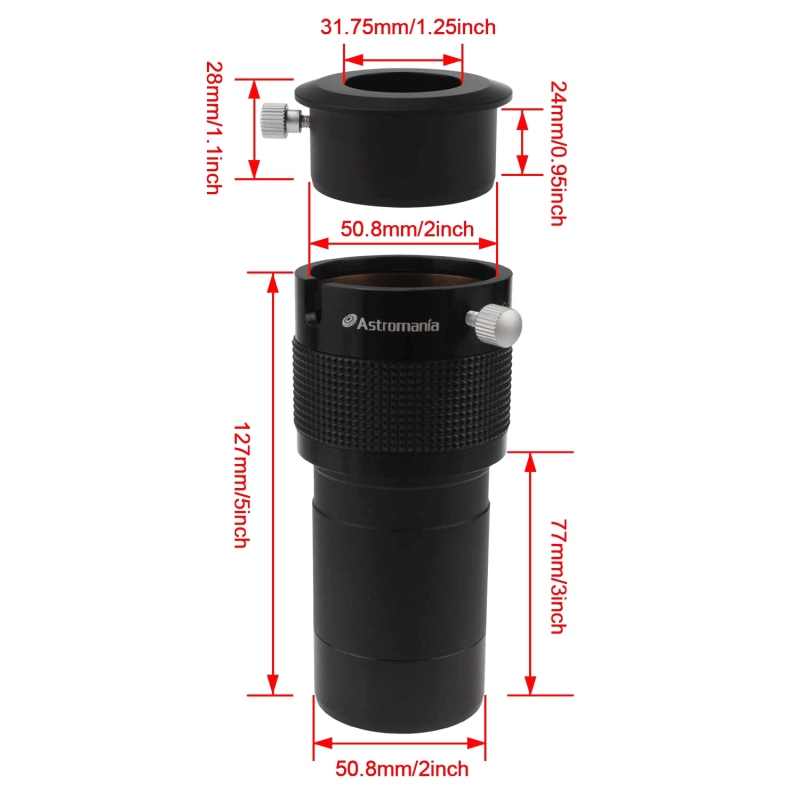 Astromania 2" ED 2x dual power Telescope Barlow Lens for Telescopes