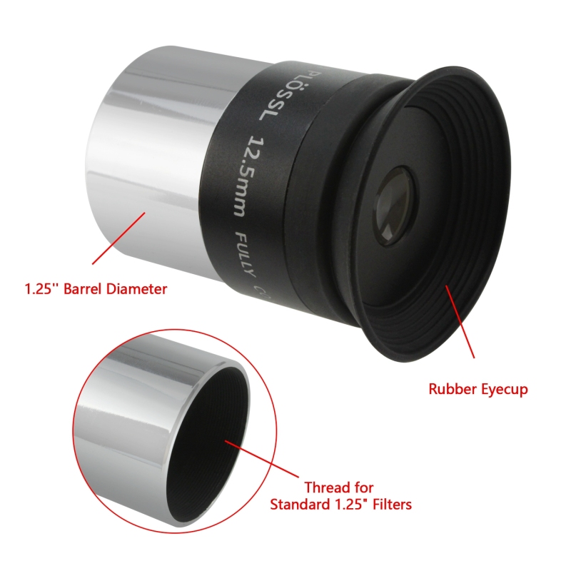 Astromania 1.25&quot; 12.5mm Plossl Telescope Eyepiece - 4-element Plossl Design - Threaded for Standard 1.25inch Astronomy Filters