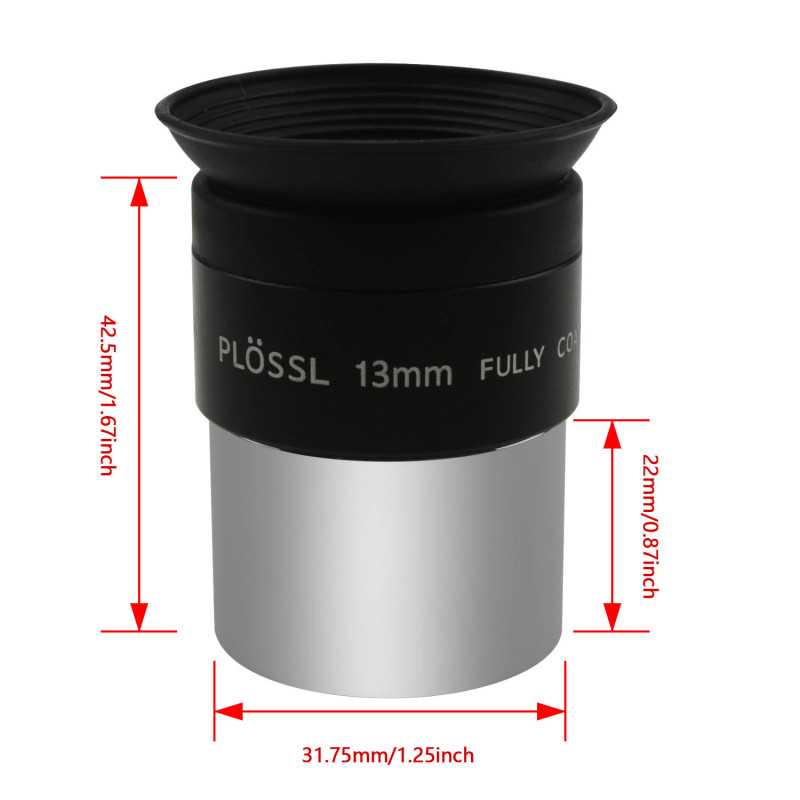 Astromania 1.25&quot; 13mm Plossl Telescope Eyepiece - 4-element Plossl Design - Threaded for Standard 1.25inch Astronomy Filters