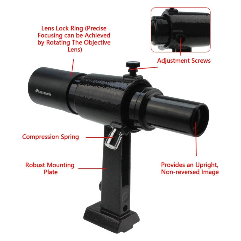 Astromania 6x30 Finder Scope, Black - provides an upright, non-reversed image