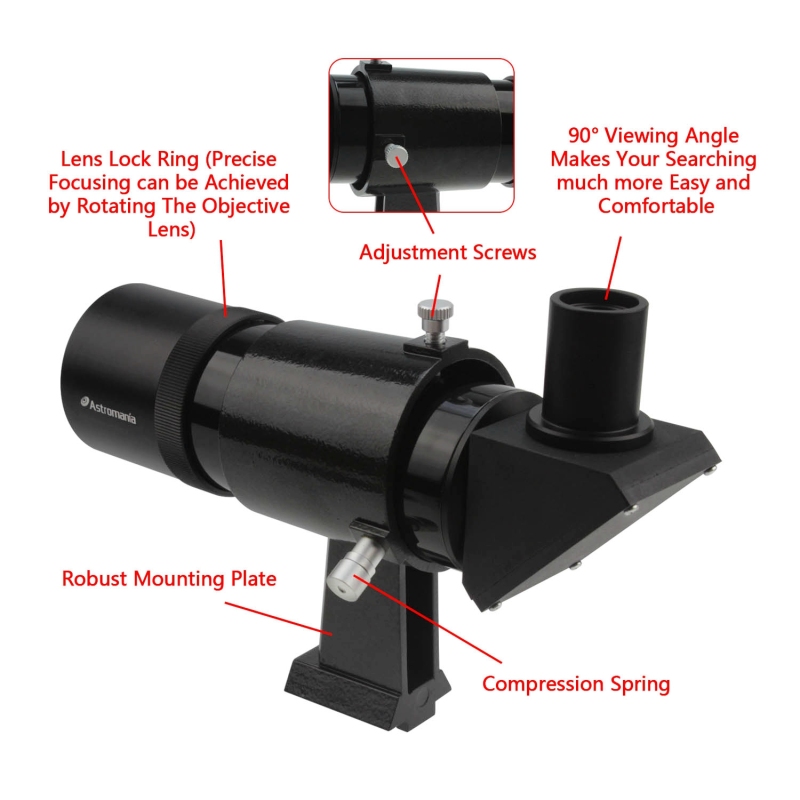 Astromania 9x50 Angled Finder Scope, Black - You will no longer need to strain your neck at difficult angles