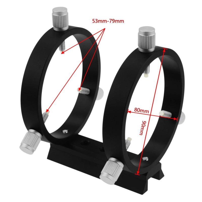 Astromania Adjustable Guiding Scope Ring Set with Plate - 80 mm inside diameter (pair) - for telescope tube diameter or finders 53 to 79mm