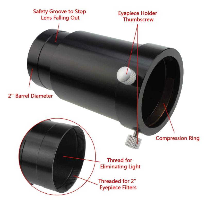 Astromania 2-Inch Telescope Eyepiece Extension Tube Adapter - Optical Length 80mm - With Standand 2-Inch Filter Threads