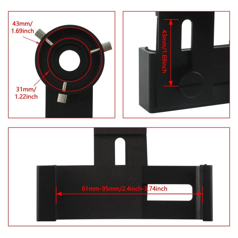 Astromania Smartphone IPhone Adapter with Eyepiece Adapter 31mm - 43mm - for photography with telescopes and spotting scope or binoculars