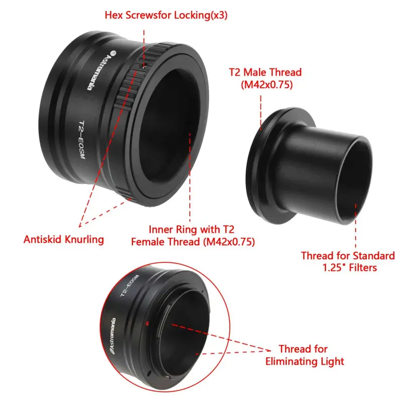 Astromania Canon EOS-M T2 Mount Lens Adapter and M42 to 1.25&quot; Telescope Adapter(T-mount)for Canon EOS-M Camera Telescope/spotting Scope Accessories