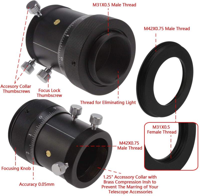 Astromania 1.25&quot; High Precision Double Helical Focuser with 0.05mm scale for Telescope Lenses/Finder &amp; Guidescope