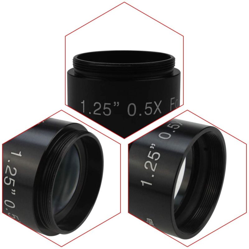 Astromania 0.5X Reducer for Photography And Observing - 1.25&quot; Filter Thread (28.5x0.75MM) on Both Sides - Reduces The Focal Length for Visual